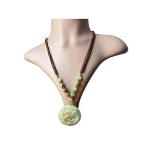 Vintage 1970s HOBÉ Oriental Dragon Green Agate Pendant Necklace